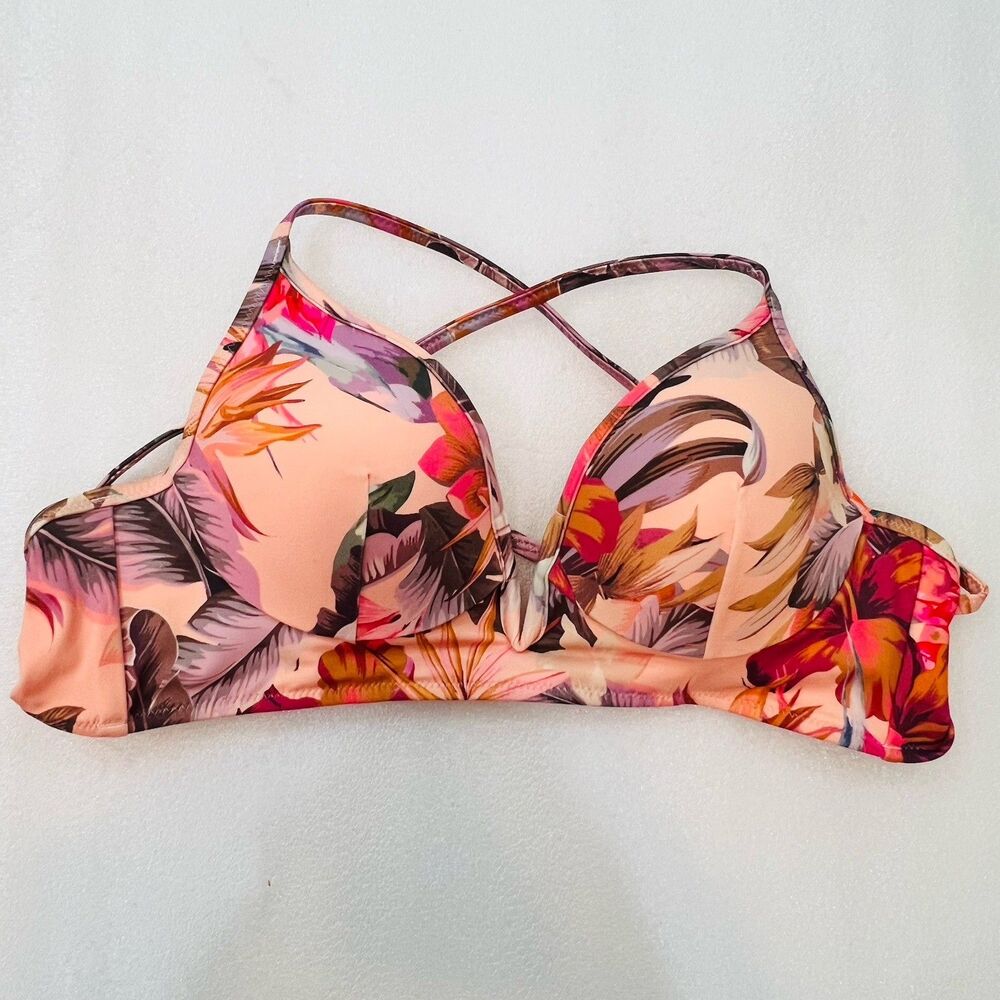 Shade & Shore Womens Underwire Bikini Top 34B Pink Tropical Floral Strappy